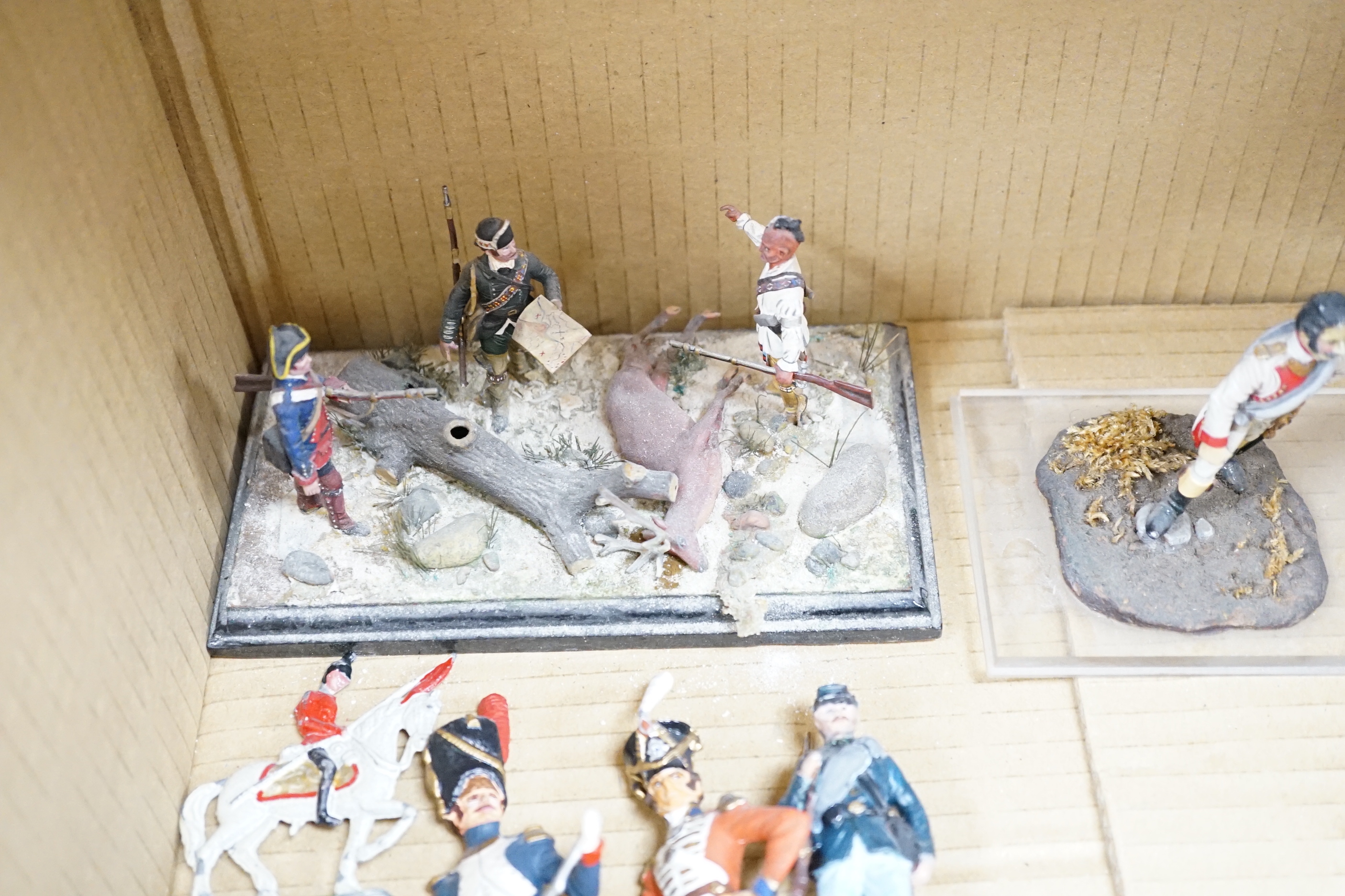 A collection of white metal soldiers, many hand painted and produced by Ken Kearsley, modelled on mostly early 19th century soldiers in a variety of scales (two boxes)